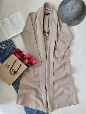 Tan Open Front Longline Cardigan Duster - Like New - MAXSPORT - M